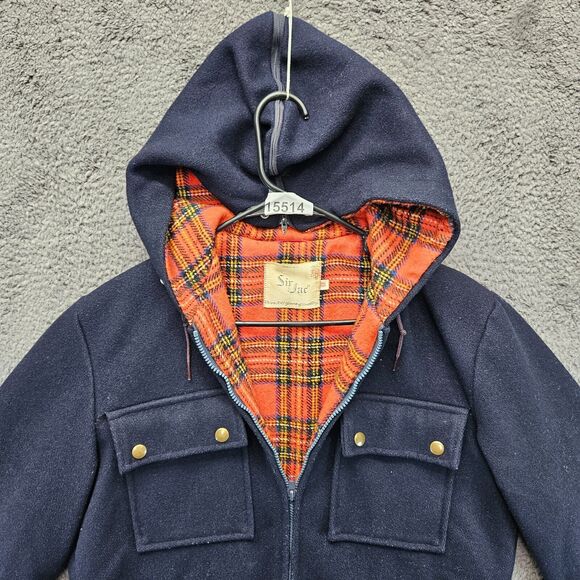 Sir Jac Jacket Men Size 38 Blue Hooded Full Zip Plaid Lined - Picture 2 of 14